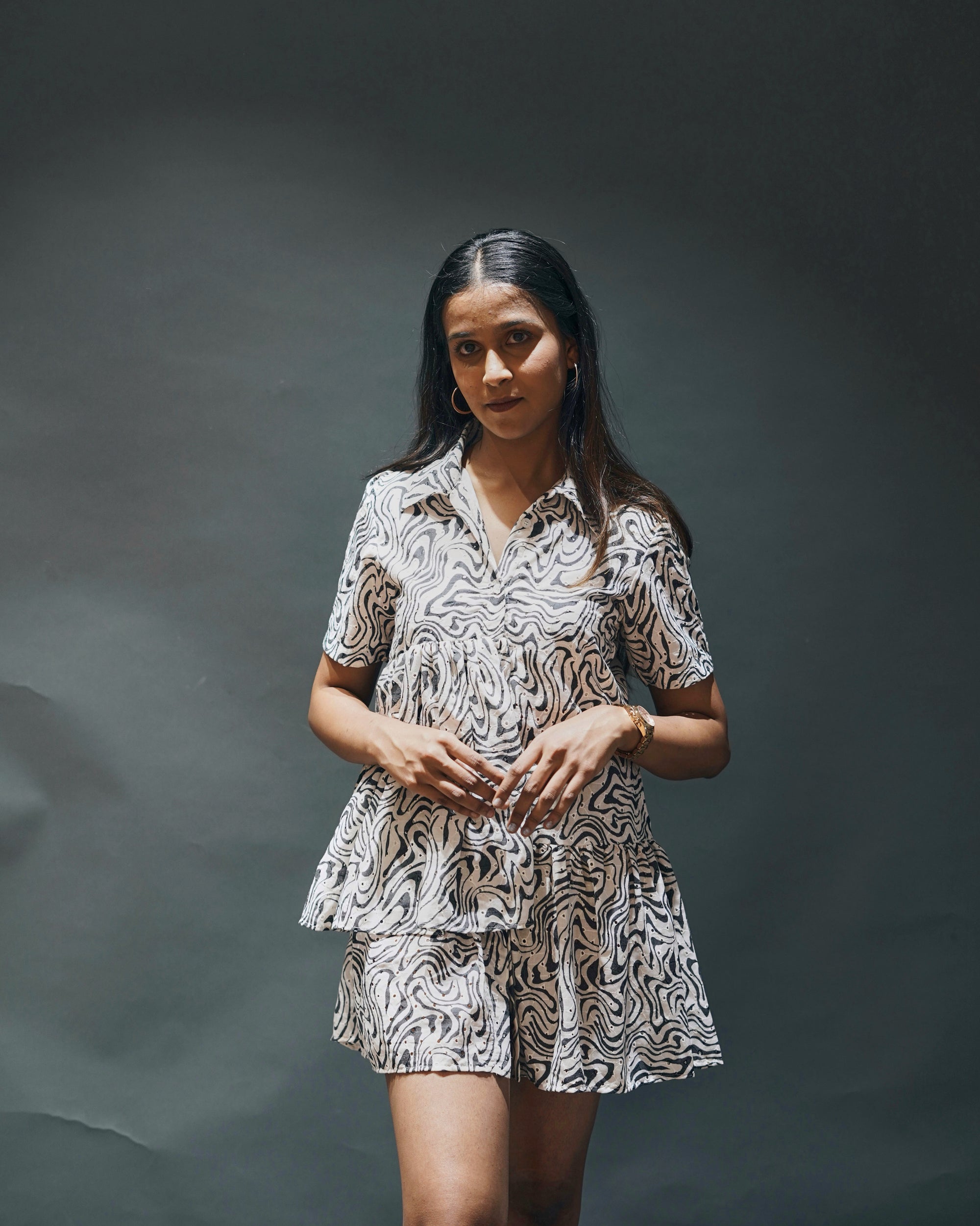 Black& White Ruffle Dress